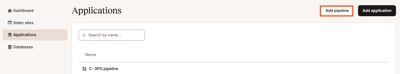 Add a new pipeline within Applications.